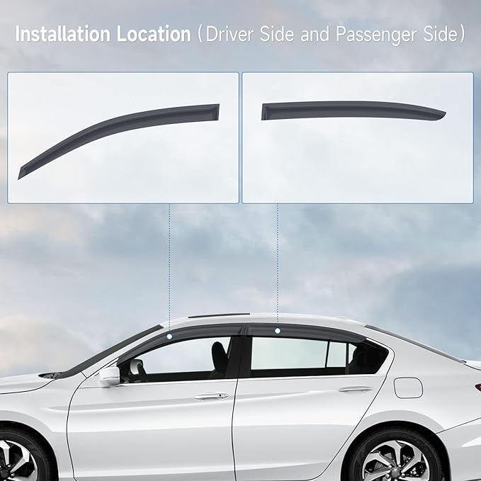 ACLONG Smoke Rain Guards Fit for Honda Accord 2013-2017 Tape-On Side Shatterproof Window Visor, Window Deflectors, 4-Piece Set