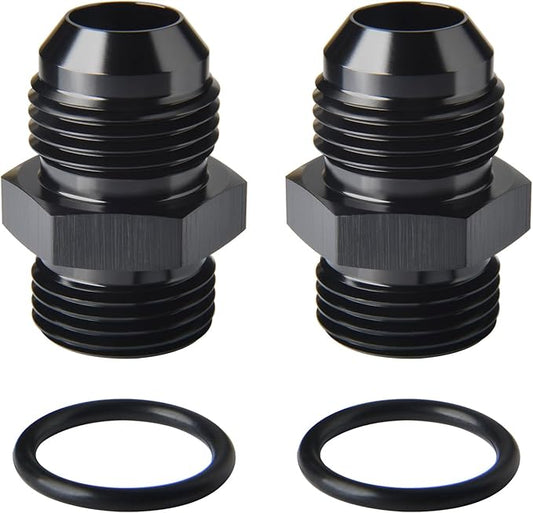 10AN Male Flare to 10AN ORB O-ring Boss Fuel Pump Rail Adapter Fitting Aluminum Black, Pack of 2