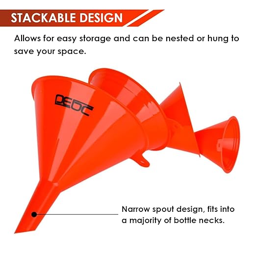 DEDC Oil Funnels, Plastic Gas Funnels Set for Car, Automotive, Kitchen, Mini Small Large Red (8pcs)