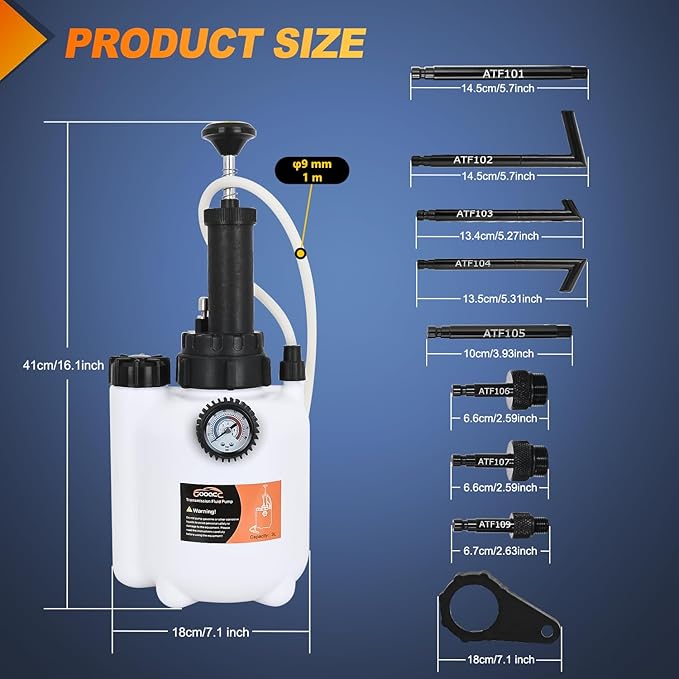 GOOACC Transmission Fluid Pump Kit 3L Automotive Manual Oil Pump Extractor ATF Refill Dispenser Transfer Pump with 8 ATF Filler Adapters Oil Filling Filler Manual System Fluid Extractor Pump Tool Kit