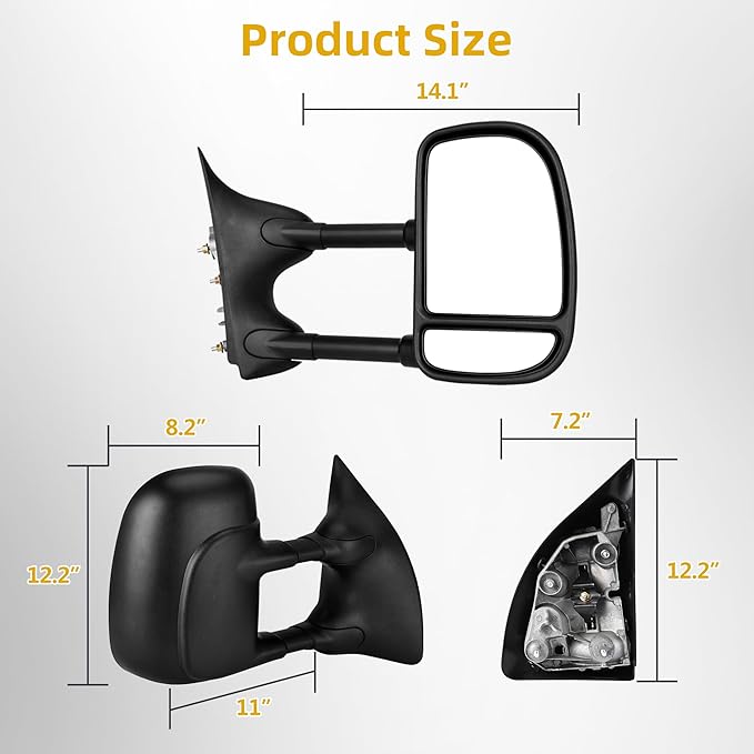 DWVO Towing Mirror fit 99-16 Ford F250 F350 F450 F550 Super Duty, 01-05 Ford Excursion with Maually Adjustable Pair Set