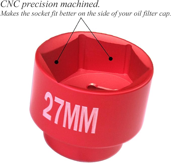 27mm oil filter socket wrench, 3/8" Drive 6-point, for Mercedes Ford f150 Renault Nissan Dodge Hyundai Kia Mini Fiat Bronco oil filter/fuel filter hosing cap Removal tool-27mm