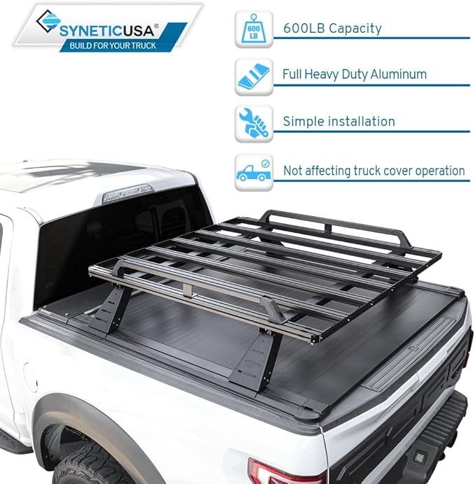 Syneticusa ER Power Retract Hard Tonneau Cover with Storage Cargo Platform R2 Rack Fits 2016-2026 Tacoma 5' Bed Off Road Retractable