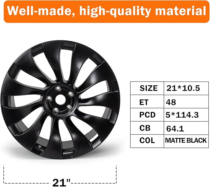 New 21" x 10.5'' Aluminum Alloy Replacement for OE Wheel Rim Compatible with Model Y 2020–2023 – OE Replacement Rim (Only Fit for Rear Wheel) Staggered Setup for Performance Models