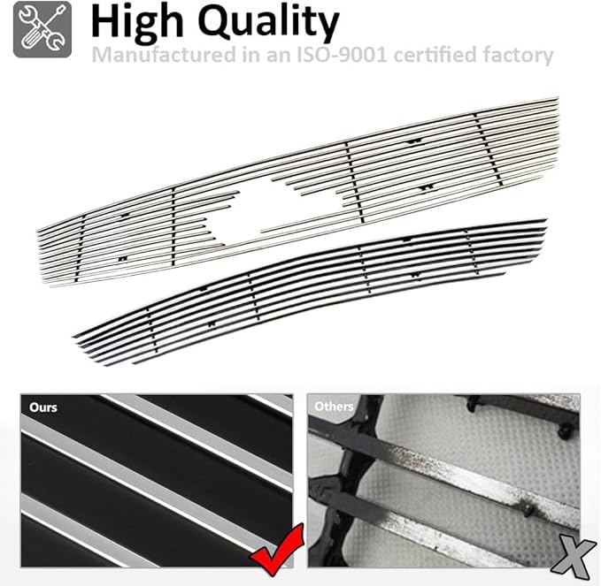 Chrome Main Upper Lower Bumper Grille Fits 2010-2012 Ford Mustang V6 Bolt Style Aluminum Grill Insert for Mustang V6 2010 2011 2012 (Upper + Bumper)