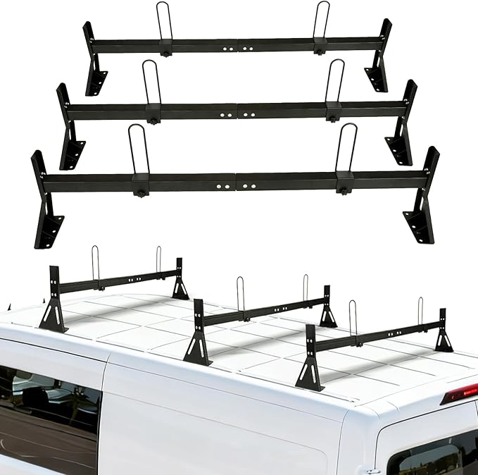 hightall Van Ladder Rack,Adjustable Length 50-61" Van Roof Rack with Cargo Stoppers,Compatible with Ford Transit150/250/350
