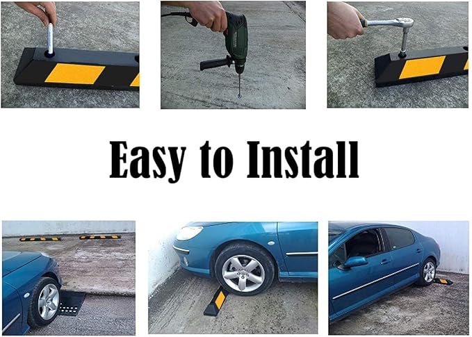 Goplus Parking Block, 72” Rubber Parking Bumpers with 8 High Reflective Yellow Safety Stripes, Heavy Duty Parking Target, Garage Wheel Stoppers Parking Curb for Car, Truck, RV and Trailer (6 Pack)