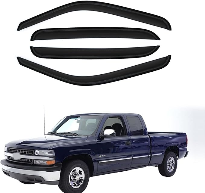 Smoke Window Visor Compatible with 2002-2006 Avalanche/Escalade/Silverado Crew Cab Rain Guards Wind Deflector 94355