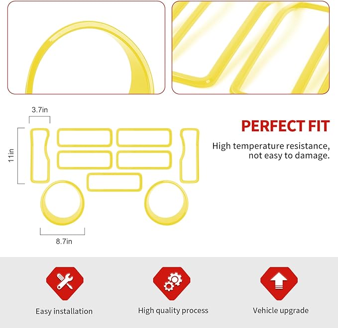 Jimen for 2024 Jeep Wrangler 4xe grill inserts, 9PCS Headlight Cover & Grille Insert Compatible with Jeep Wrangler JL JLU 2024+, NOT FIT JL Sport/Sport S (Yellow)