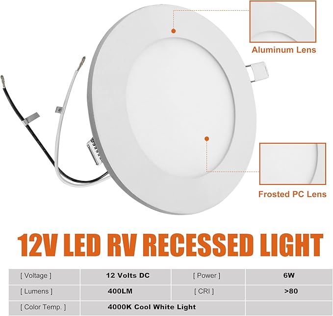 Facon 4.5Inch 12V LED Puck Light RV Interior Lights, Aluminum Slim Recessed Mount, 12Volts RV Lighting Fixture for Van Camper Trailer Motorhome Boat (6Packs, 4.5 Inch 4000K)