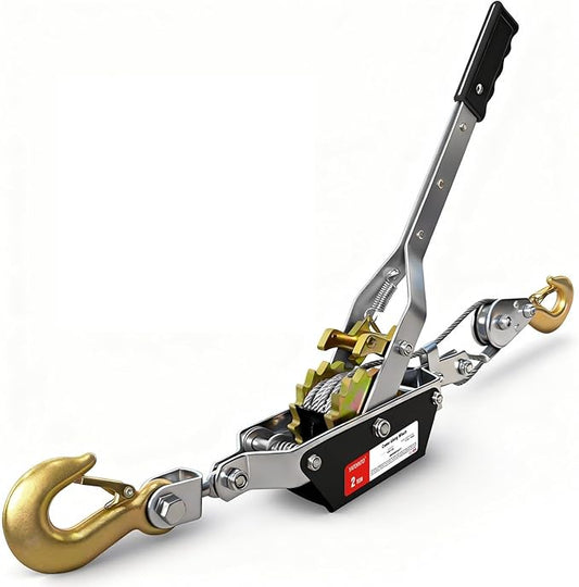 Come Along Winch 2-Ton with 7.54FT Steel Cable & 2 Hooks Heavy Duty Power Cable Come Along - Dual Gears Manual Winch for Vehicle Rescue & Automotive Hoist