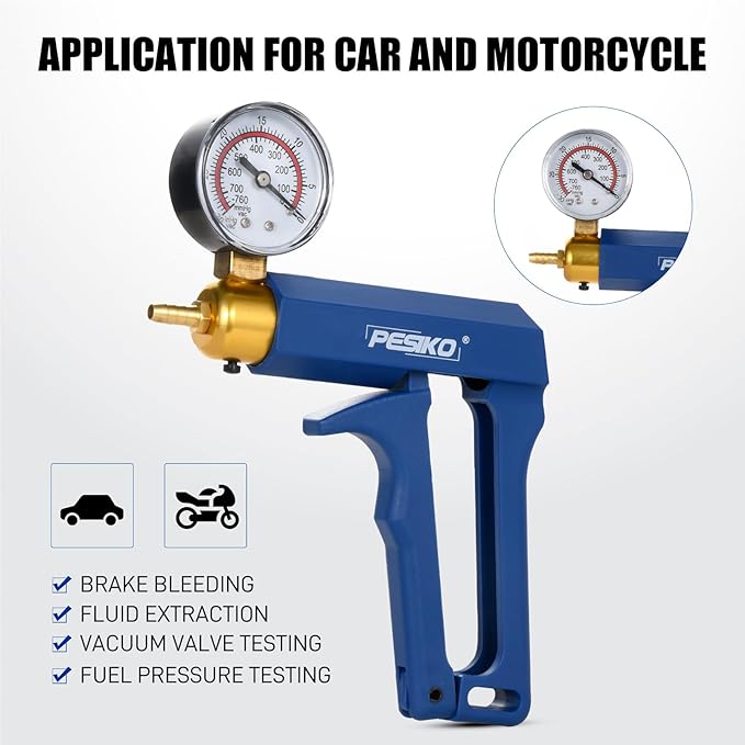 2 in 1 Brake Bleeder Kit with Vacuum Pump, Fluid Extractor Pump Vacuum Gauge Automotive for Motorcycle, Car, Truck Brake Fluid Tester