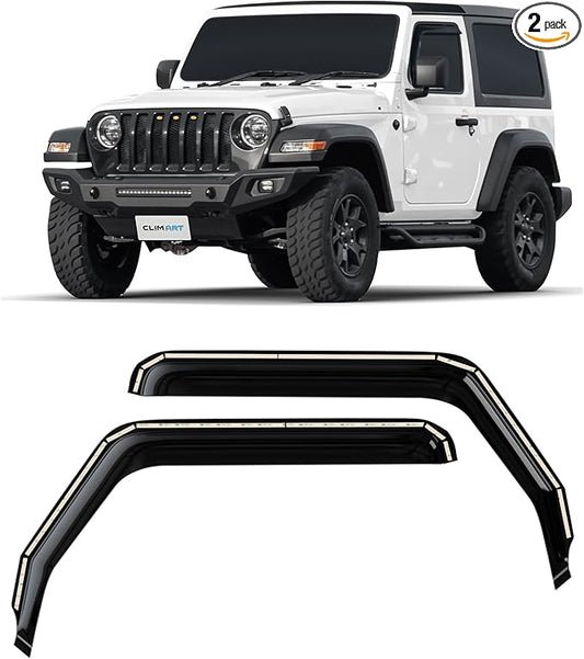 CLIM ART in-Channel Incredibly Durable Rain Guards for Jeep Wrangler JL 2018-2026/Jeep Gladiator 2020-2026, Original Window Deflectors, Vent Window Visors, Vent Deflector, 2 pcs. - 318169