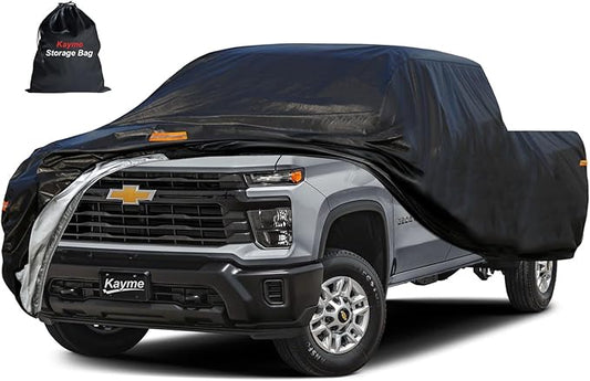 Kayme Full Size Truck Cover Waterproof All Weather, Heavy Duty Outdoor Pickup Cover Universal Fit Chevy Silverado GMC Sierra 2500HD 3500HD Ford F250 F350 RAM 2500 3500 (Up to 262 inch) XXXL.Black