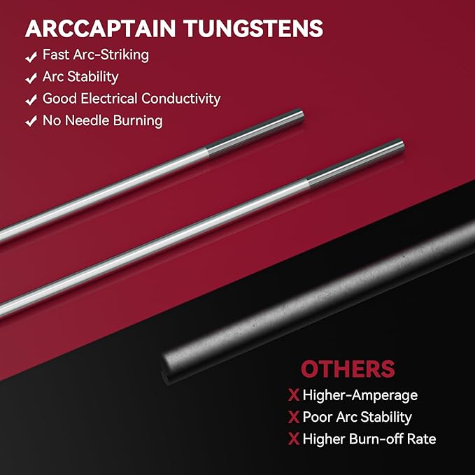 ARCCAPTAIN TIG Welding Tungsten Electrode 10-Pack 1/16"x 7"(Grey - 2% Ceriated, WC20/EWCe-2)