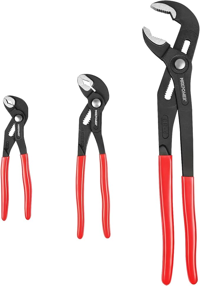 MAXPOWER Water Pump Pliers Set. Plumbing Pliers 3 Pieces Kitbag Set. 7-Inch, 10-Inch and 16-Inch Push Button Quick Adjust Tongue and Groove Pliers Set