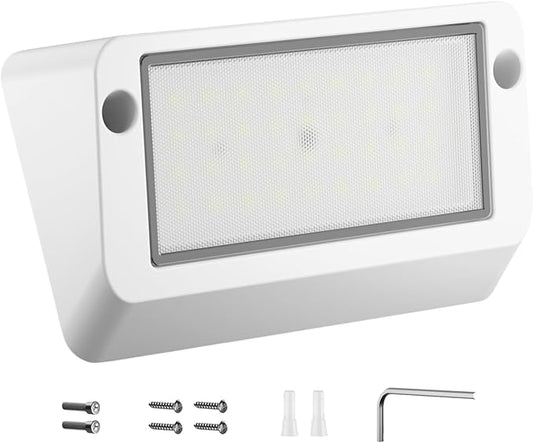 Dual-Color Exterior RV Porch Light LED - 1400 Lumen 12V Waterproof Floodlight for Campers, Trailers Outdoor - IP67 All-Weather Aluminum Fixture - White/Amber Switchable via RV Control (1- Pack)