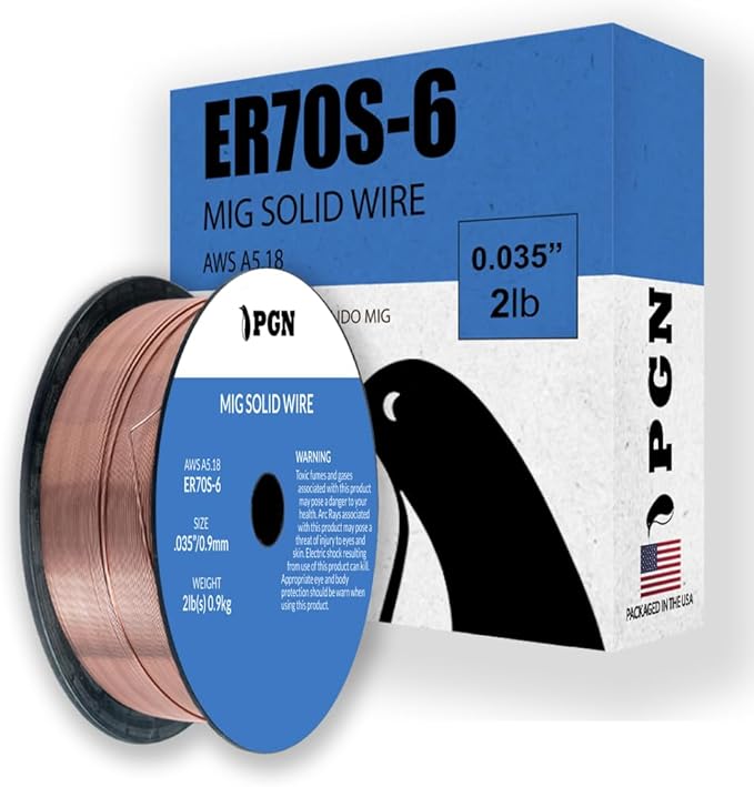 PGN Solid MIG Welding Wire - ER70S-6 .035 Inch - 2 Pound Spool - Mild Steel MIG Wire with Low Splatter and High Levels of Deoxidizers - For All Position Gas Welding