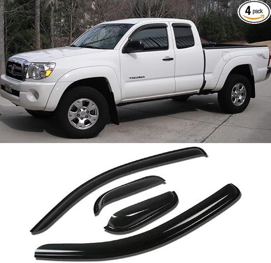 Side Window Wind Deflector, 4pcs Out-Channel Tape-On Nice Rain Guards Set, Window Visor fit for 2005-2015 Toyota Tacoma Extended cab (Access cab) TY4P07