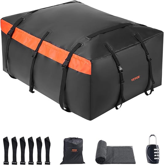 VEVOR Car Rooftop Cargo Carrier Bag, 23 Cubic Feet Roof Cargo Carrier, Heavy Duty 840D PVC 100% Waterproof Car Roof Luggage Bag for All Vehicle with/without Rack- with Lock, Anti-Slip Mat, 6 Door Hook