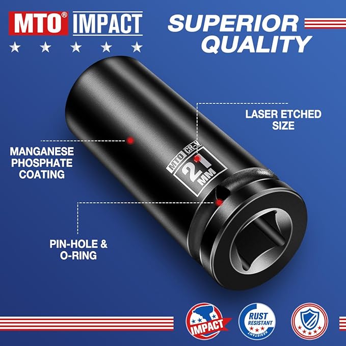 MTO 1/2" Drive 20mm Deep Impact Socket, 6-Point Metric Socket for Automotive Maintaince, CR-V Steel Meets ANSI Standards