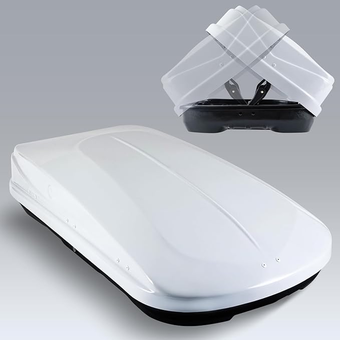 56" L Rooftop Cargo Box Carrier Large 13 Cubic Feet Car Top Mount Travel Luggage Storage,Hard Shell Roof Cargo Dual Side Opening,Heavy Duty Waterproof Rooftop Storage Box White