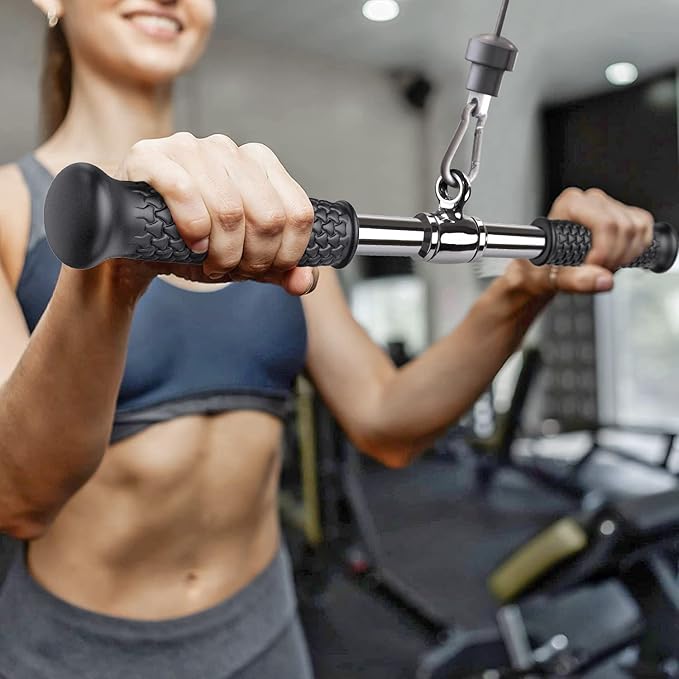 SELEWARE Rotating Straight Bar Cable Machines Attachments for Gym, Pull Down Bar Press Down Bar with Non-Slip Rubber Handle, Universal Attachment for Cable Machines