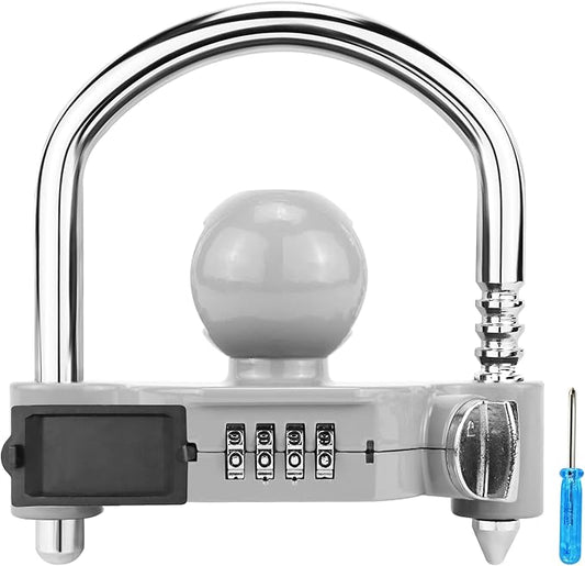 Funmit Trailer Lock Universal Hitch Lock with Combination Lock, fit 1-7/8", 2", 2-5/16" Coupler, Camper Accessories for Travel Trailers Boats Trucks Rvs Grey