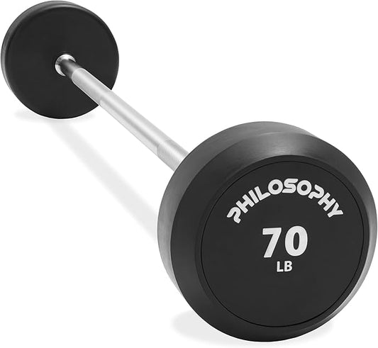 Philosophy Gym Rubber Fixed Barbell, Pre-Loaded Weight Straight Bar for Strength Training & Weightlifting