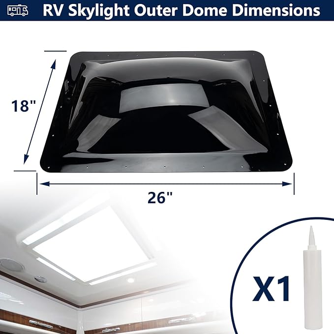 RV Skylight Outer Dome,18"x26" OD Universal Skylight Fits All Standard 14" x 22" Skylight Openings Replacement Travel Trailer RV Camper Truck (Smoke)