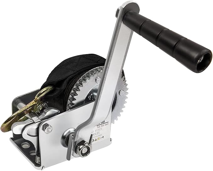 1200lbs Hand Winch Heavy Duty Boat Winch Two-Way Ratchet Gear Small Manual Winch Crane Weight Moving Nylon Strap for ATV Truck Towing Rope Winch