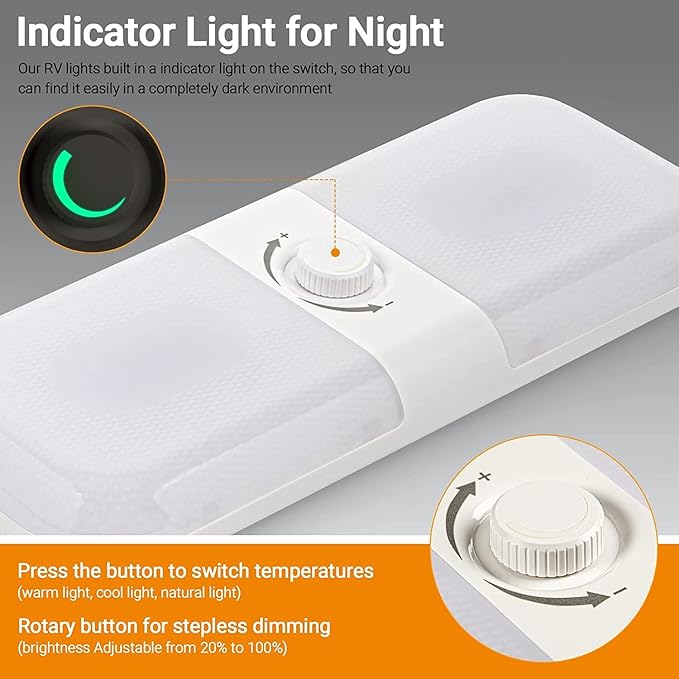 CT CAPETRONIX RV Lights Interior 1700LM, 3 Color TEM Camper Lights, Dimmable 12v Volt Led Lights Fixture, RV Ceiling Dome Light w Switch for RV/Camper/Car/Trailer/Boat (Warm+Cool+Natural White) 8Pack