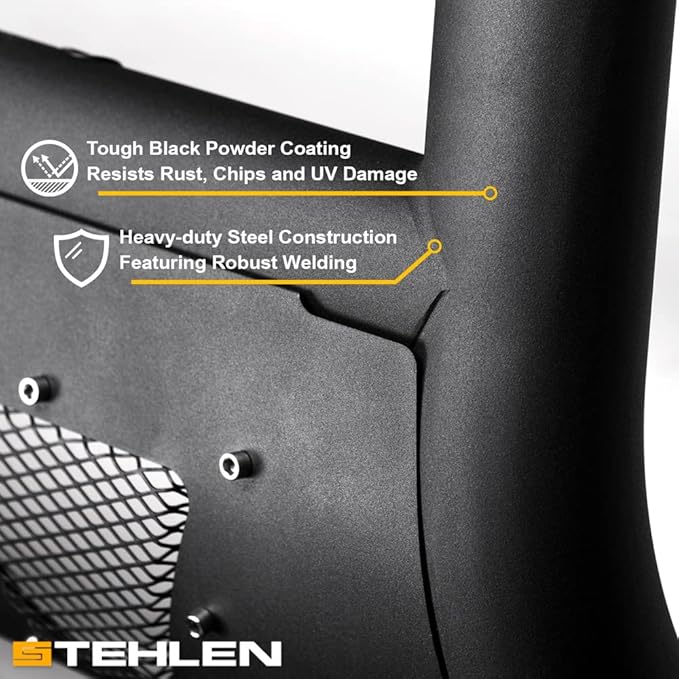 Stehlen 714937183001 Compatible with 2005-2021 Frontier / 2005-2007 Pathfinder / 2005-2015 Xterra 3" Studded Mesh Series Bull Bar - Matte Black
