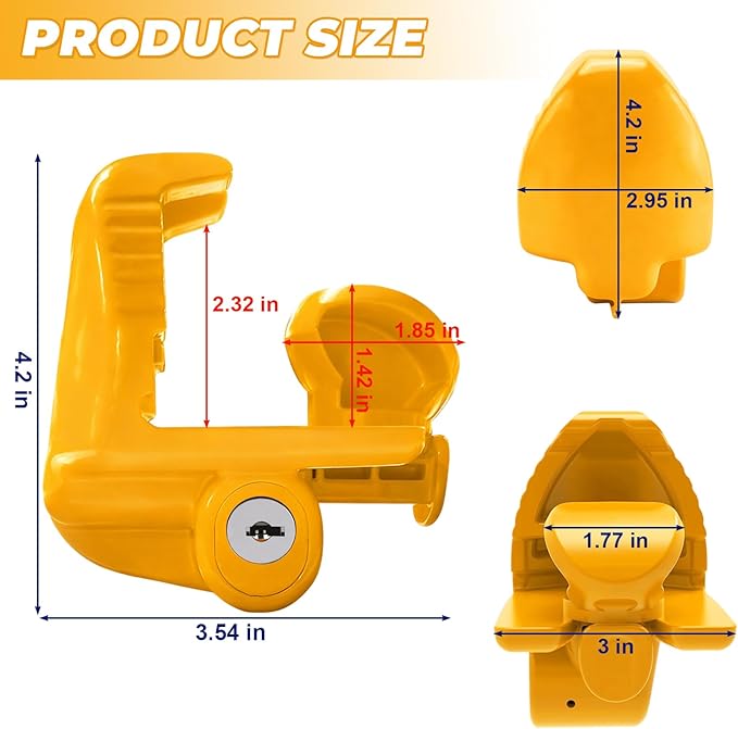 Trailer Hitch Locks with Keys, Universal Size Fit 1-7/8", 2",2-5/16" or 48mm, 51mm,and 59mm Couplers, Zinc Alloy, for Vehicles, Trailers,RVs(Yellow)