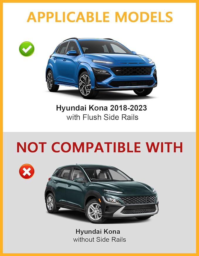 Tuyoung Roof Rack Cross Bars Compatible with 2018-2023 Hyundai Kona & Kona N & Kona Electric with Flush Side Rails, Lockable 220lbs Heavy Duty Aluminum Lockable Roof Rails Crossbars Rooftop Luggage