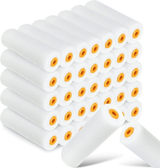 Nuogo 40 Pcs Foam Paint Roller Covers 4 Inch Small High Density Paint Roller Mini House Paint Rollers for Painting Wall Ceiling Cabinet Cupboard Door, White