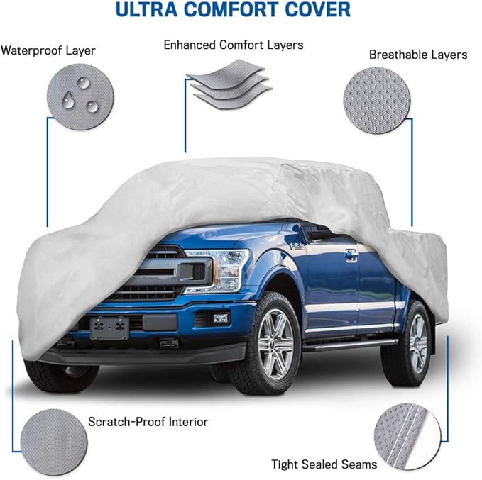 Truck Car Cover For Automobiles - Heavy Duty Waterproof All Weather Multi-Layer Outdoor Indoor Protection UV Sun Rain Snow Dust - Universal Fit For All Trucks Pickup Trucks - 232"(L) x 80"(W) x 60"(H)
