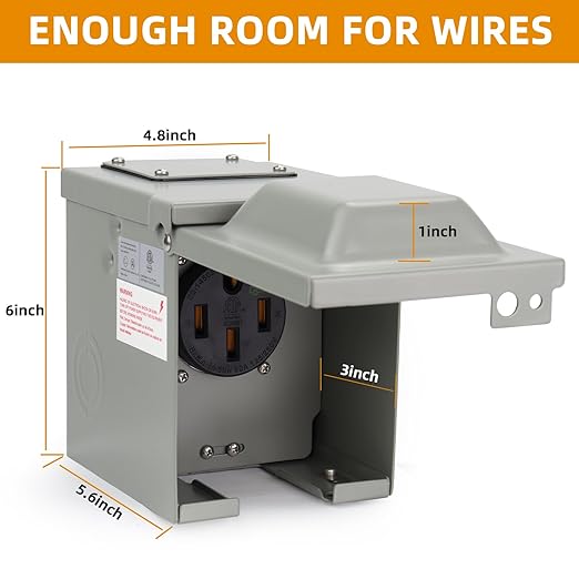 50 Amp 125/250 Volt EV Power Outlet Box, NEMA 14-50R 50 Amp EV Charging Receptacle Outlet Box, Enclosed Lockable Weatherproof Outdoor Electrical NEMA 14-50R Receptacle Panel, Heavy Duty, ETL Listed