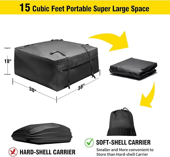 Leader Accessories Roof Rack Cargo Basket Set, Cargo Carrier Bag 15 Cubic Feet Capacity with Car Top Luggage Holder Adjustable Length 43/64 inches Cargo Net 3' x 4' for SUV, Van, Sedan,Jeep