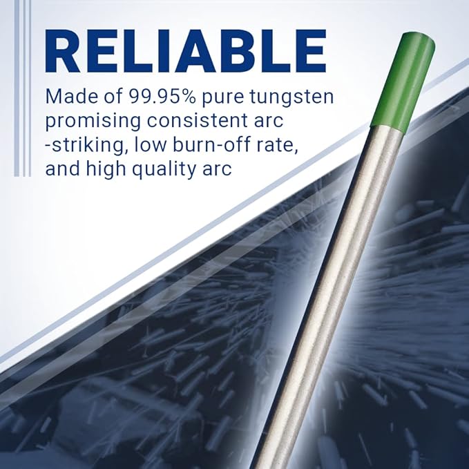 Midwest Tungsten Service TIG Welding Tungsten Electrodes 10-Pack (Green - Pure Tungsten (WP, EWP), 1/16")