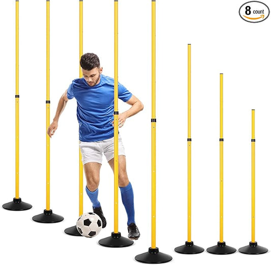 8 Pcs Soccer Agility Poles Detachable Sports Training Speed Slalom Poles with Rubber Base Coaching Sticks for Soccer Drills and Training
