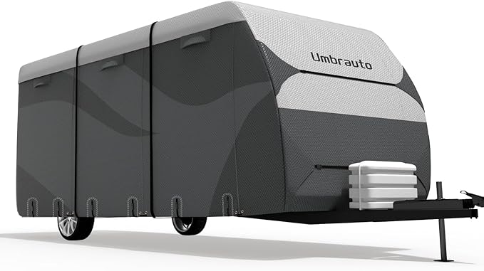 Umbrauto Travel Trailer RV Cover 20-22ft, Waterproof & Ripstop Camper Cover with 4-Layer Sides, Sun and Snow Protection, Extra Windproof Ropes, Fits Toy Hauler