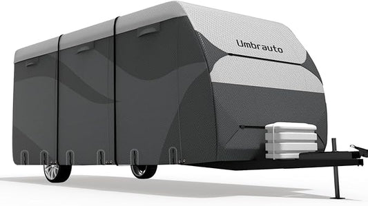 Umbrauto Travel Trailer RV Cover 20-22ft, Waterproof & Ripstop Camper Cover with 4-Layer Sides, Sun and Snow Protection, Extra Windproof Ropes, Fits Toy Hauler