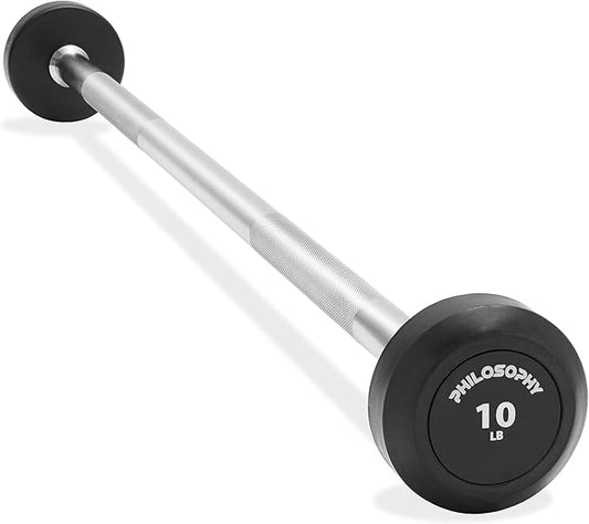 Philosophy Gym Rubber Fixed Barbell, Pre-Loaded Weight Straight Bar for Strength Training & Weightlifting