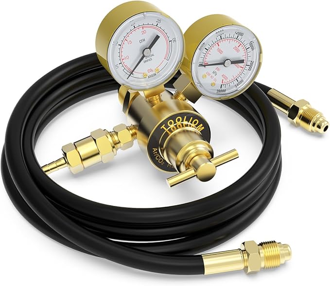 TOOLIOM Argon CO2 Regulator with 6.6FT Hose, Welding Gas Regulator for MIG and TIG, CGA580 Inlet Connection, 0-4000 PSI Input Pressure