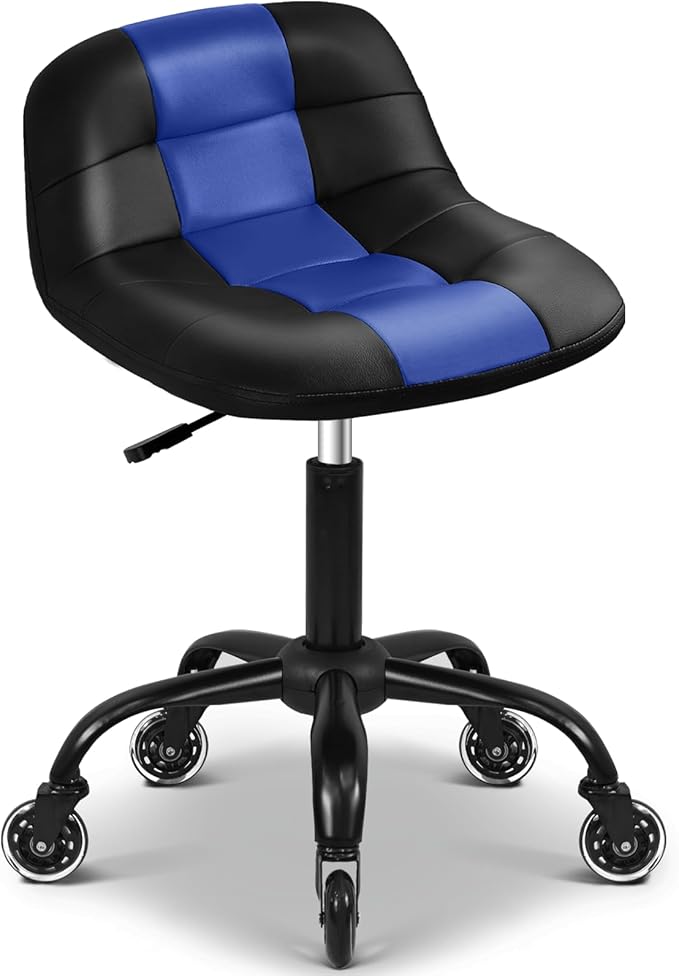 Rolling Shop Stool with Wheels, Rolling Stool with Back Support, 360° Swive Garage Chair, Height Adjustable Chair 330lb Heavy Duty for Spa Salon Massage Home Office Tattoo(Blue)