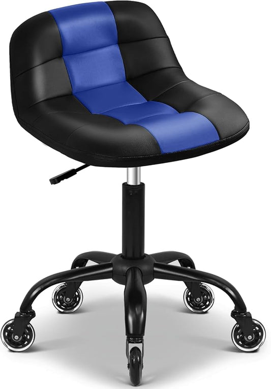 Rolling Shop Stool with Wheels, Rolling Stool with Back Support, 360° Swive Garage Chair, Height Adjustable Chair 330lb Heavy Duty for Spa Salon Massage Home Office Tattoo(Blue)