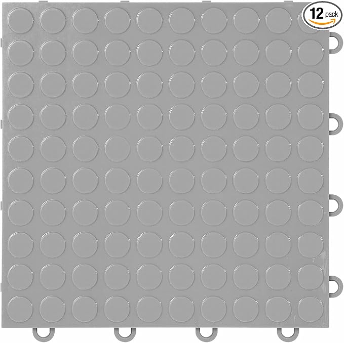 FlooringInc's Nitro 12"x12" Snap-Together Garage Flooring Tiles, Non-Slip Interlocking Plastic Floor Mat, Garage Organization & Storage, Coin Pattern, Gunmetal, 12 Tiles, 12 Sq/Ft