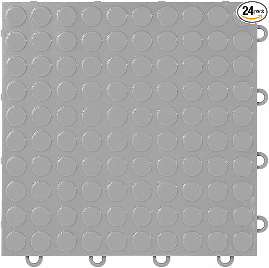 FlooringInc's Nitro 12"x12" Snap-Together Garage Floor Tiles, Non-Slip Interlocking Plastic Floor Mat, Organization & Storage, Coin Pattern, Gunmetal, 24 Tiles, 24 Sq/Ft