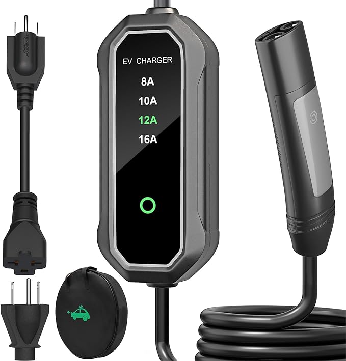Tesla Level 1/2 EV Charger,16A Electric Car Mobile Charger for Tesla 25ft Cable with 240V NEMA 6-20 Plug, 120V NEMA 5-15 Adapter, NACS Connector, Home Portable Wall Charger for Tesla ModelY/3/S/X